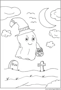 gespenst-im-halloween-friedhof-ausmalbild