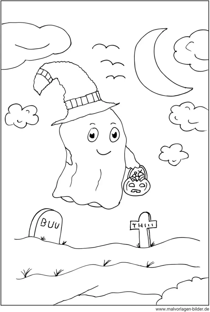 gespenst-im-halloween-friedhof-ausmalbild