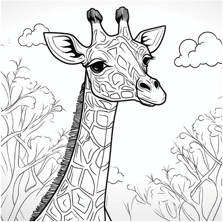 giraffe-in-der-natur-ausmalvorlage