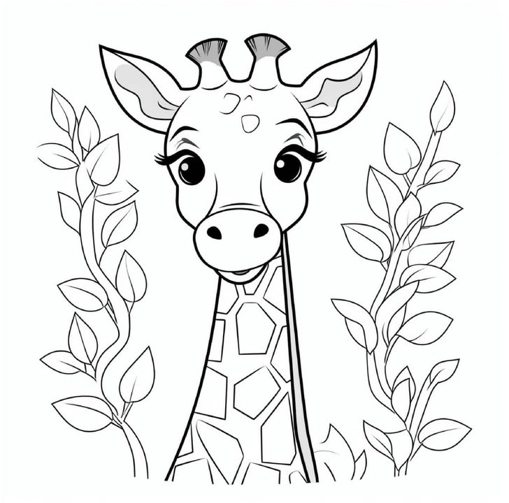 giraffe-mit-blaettern-ausmalvorlage