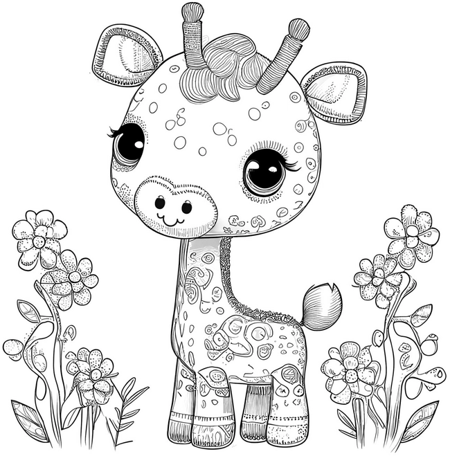 giraffe-mit-blumen-ausmalvorlage