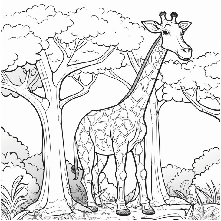 giraffe-zwischen-baeumen-ausmalvorlage