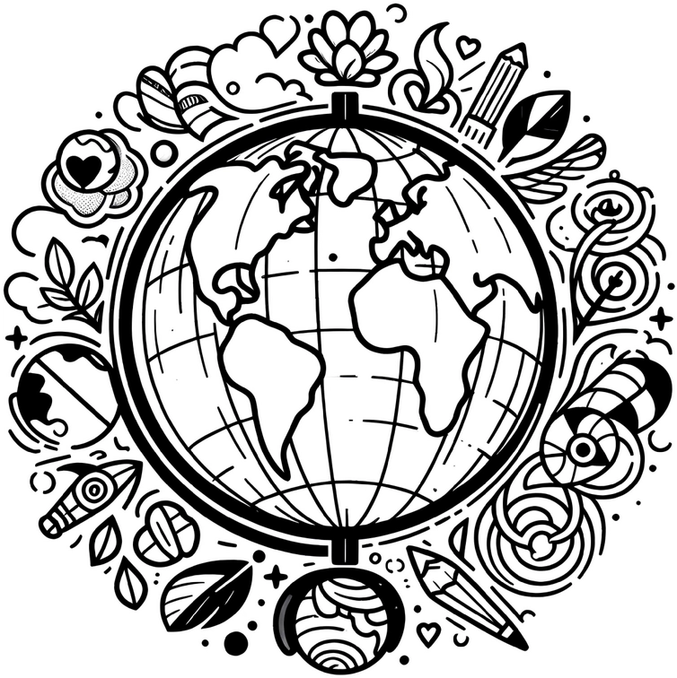 globus-mit-symbolen-und-pflanzen-malen