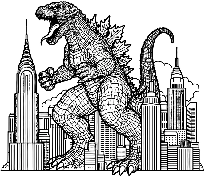 godzilla-in-der-stadt-ausmalvorlage