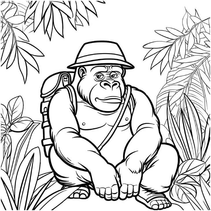 gorilla-im-dschungel-mit-hut-und-rucksack