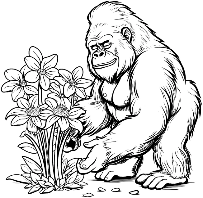 gorilla-mit-blumen-ausmalvorlage