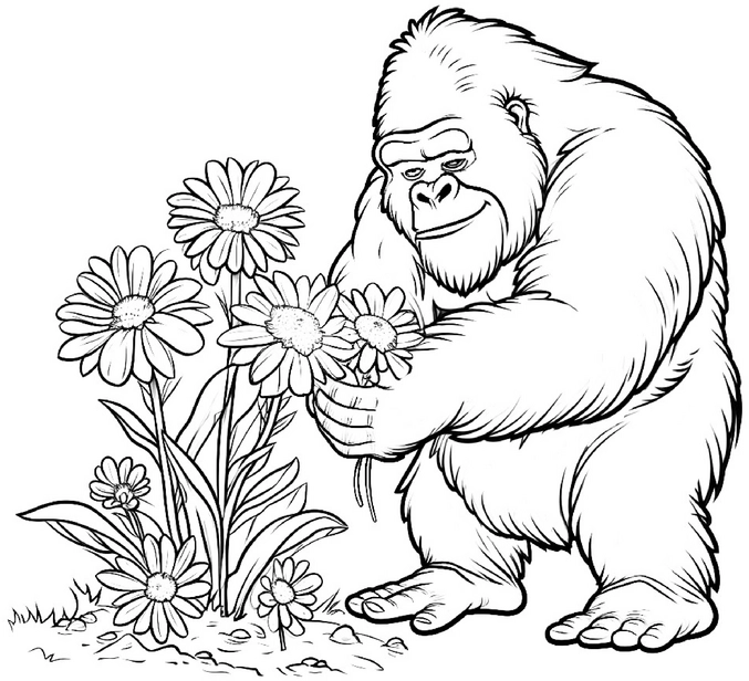 gorilla-mit-blumen-ausmalvorlage