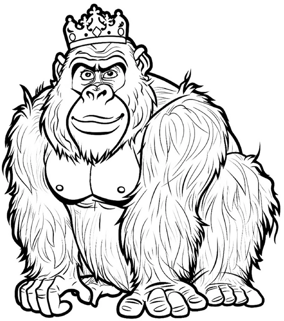gorilla-mit-krone-ausmalvorlage