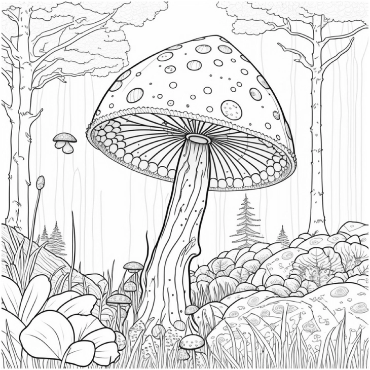 grosser-pilz-im-wald-mit-pflanzen-und-baeumen