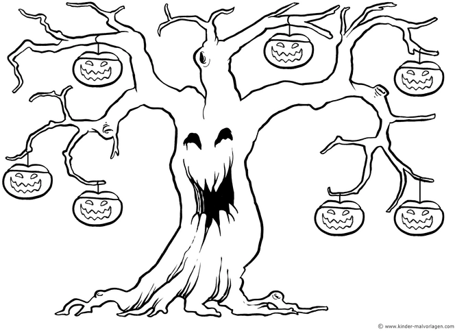 gruseliger-halloweenbaum-mit-kuerbis-ausmalvorlage