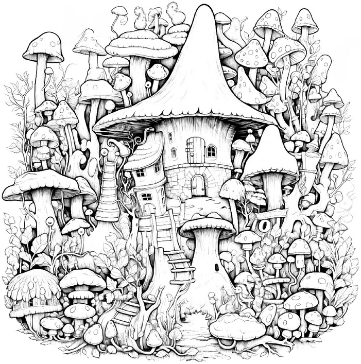 haeuschen-umgeben-von-pilzen-und-pflanzen