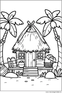 haeuschen-unter-palmen-ausmalvorlage