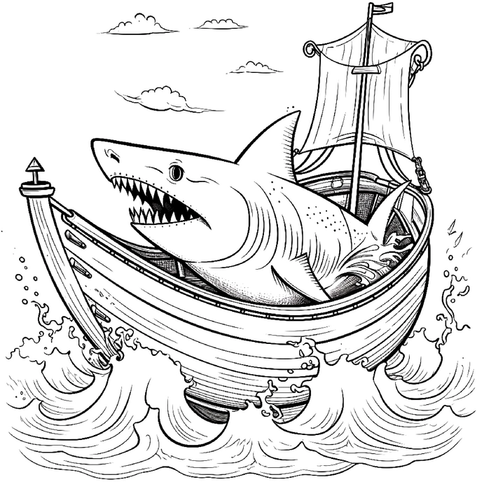 hai-auf-boot-ausmalvorlage