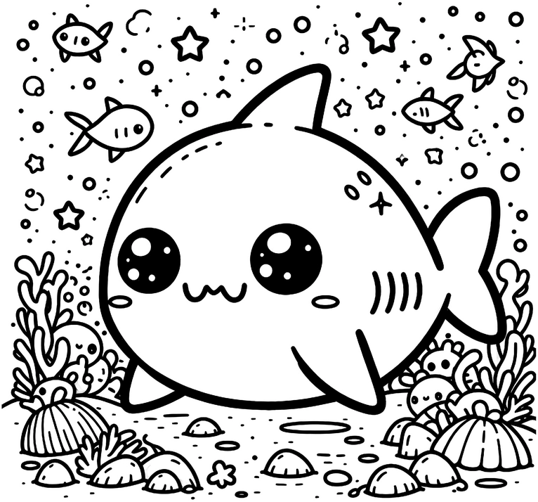 haifisch-mit-fischen-und-korallen-malvorlage