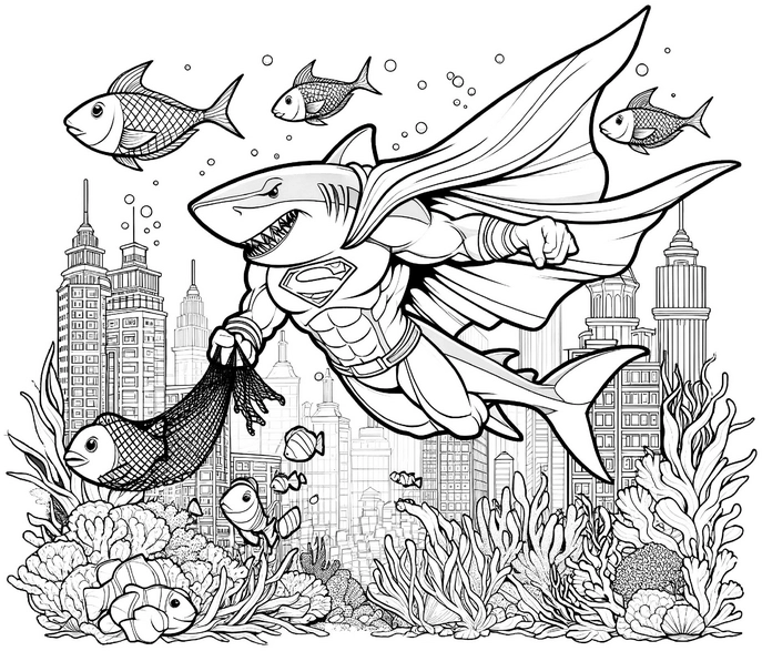 haifisch-superheld-unterwasserwelt