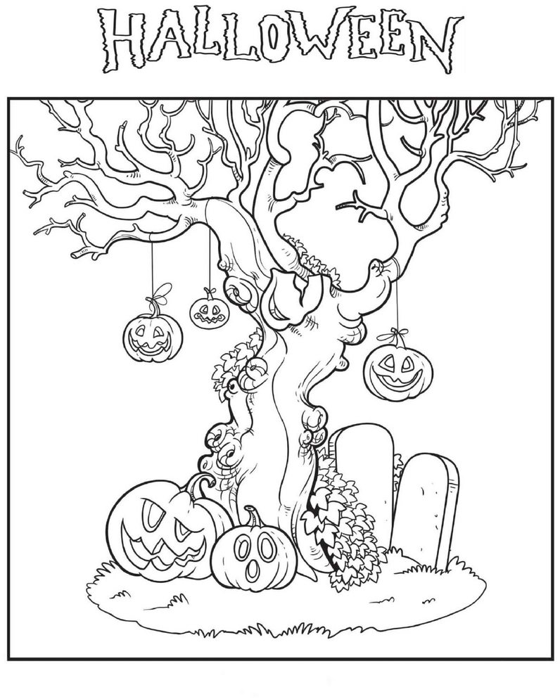 halloween-mit-kuerbissen-und-baum