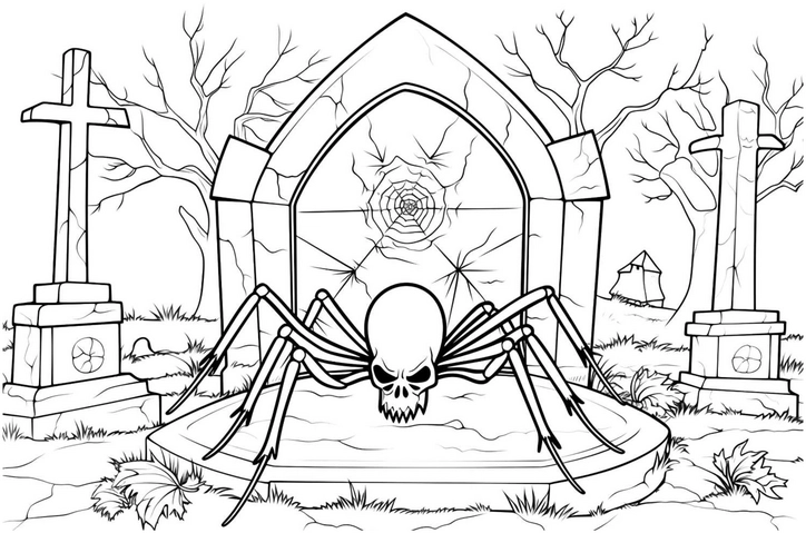 halloween-spinne-und-grabstein-ausmalvorlage