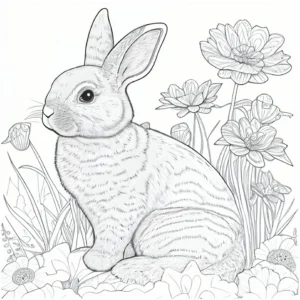 hase-unter-blumen-ausmalvorlage