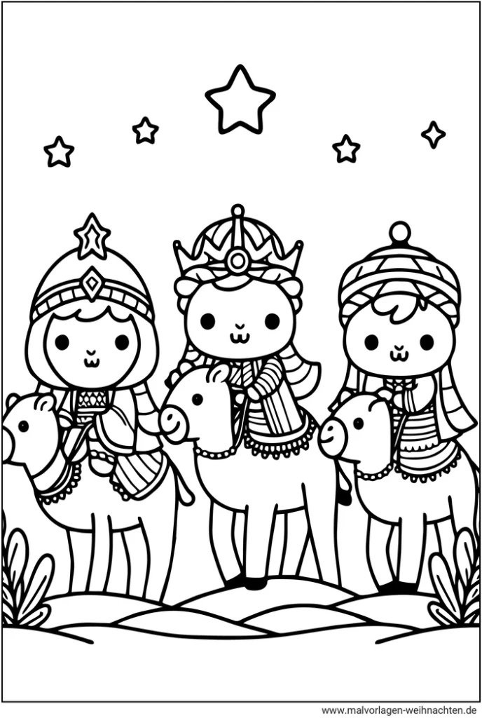 heilige-drei-koenige-auf-kamelen-malvorlage