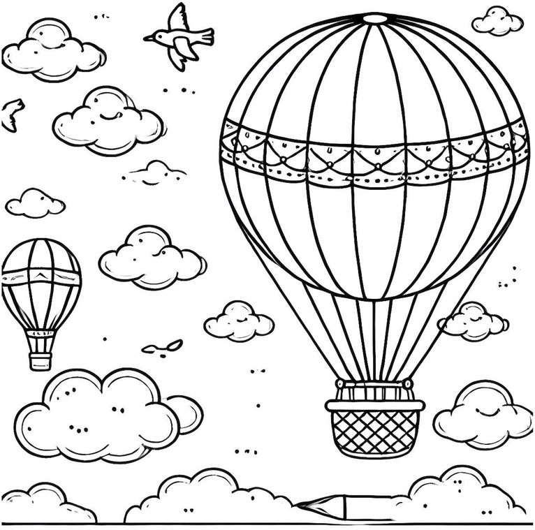 heissluftballons-im-wolkigen-himmel-malvorlage