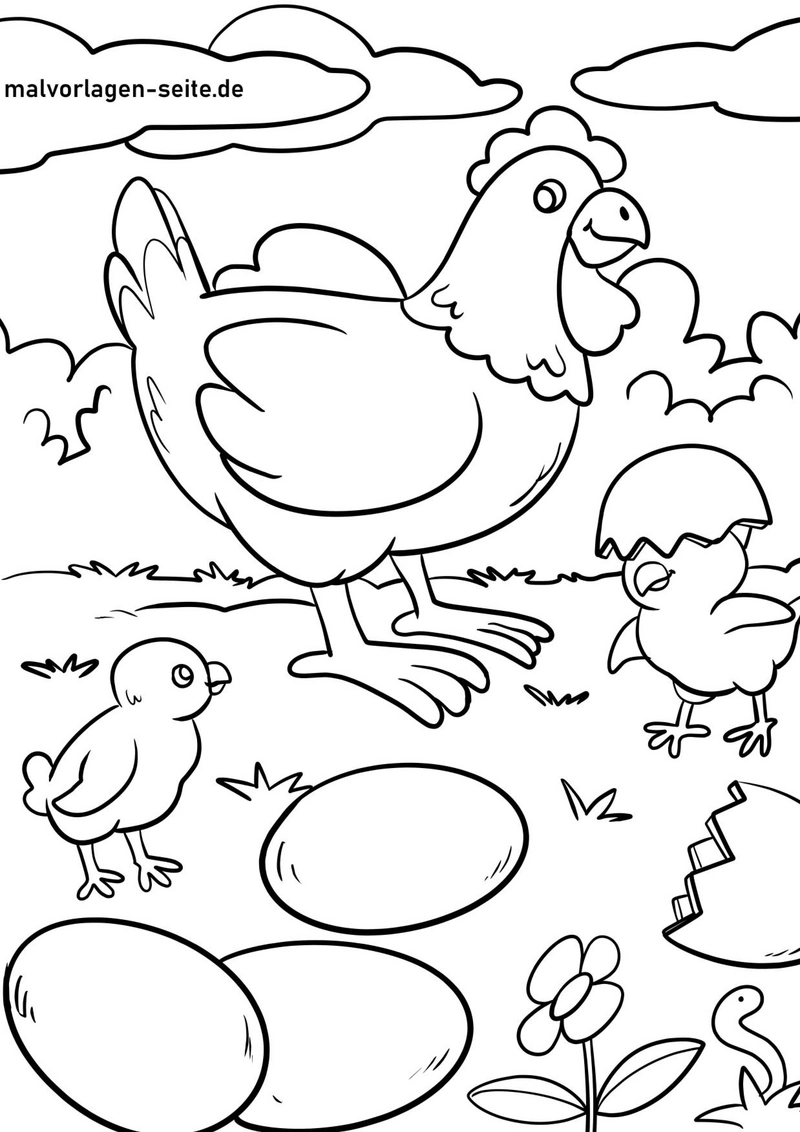 henne-mit-kueken-und-eiern-ausmalvorlage