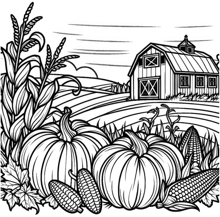 herbstlandschaft-mit-kuerbis-und-mais-ausmalvorlage