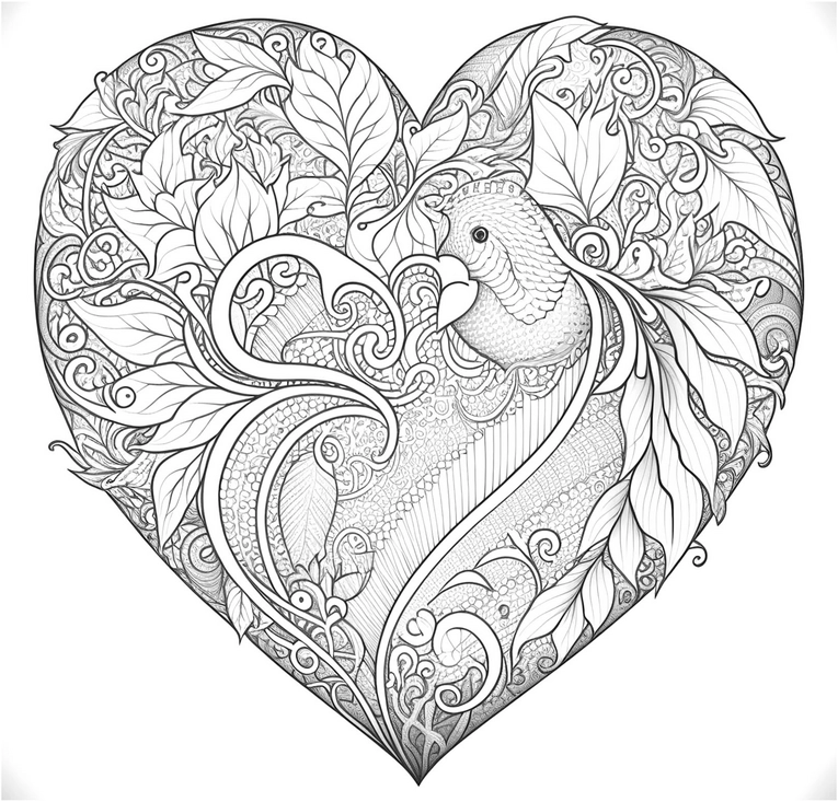 herz-mit-vogel-und-pflanzen-ausmalvorlage