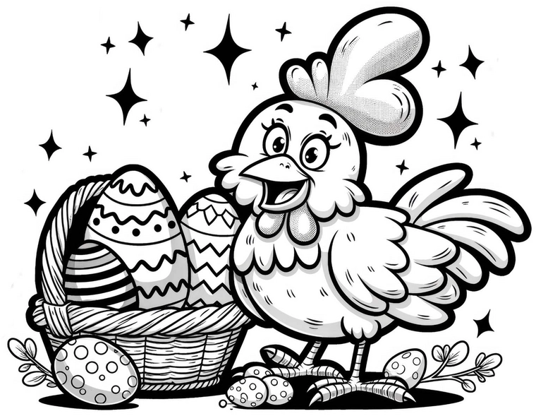 huhn-mit-ostereiern-im-korb-malvorlage