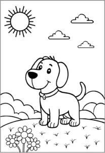 hund-auf-einer-wiese-ausmalvorlage