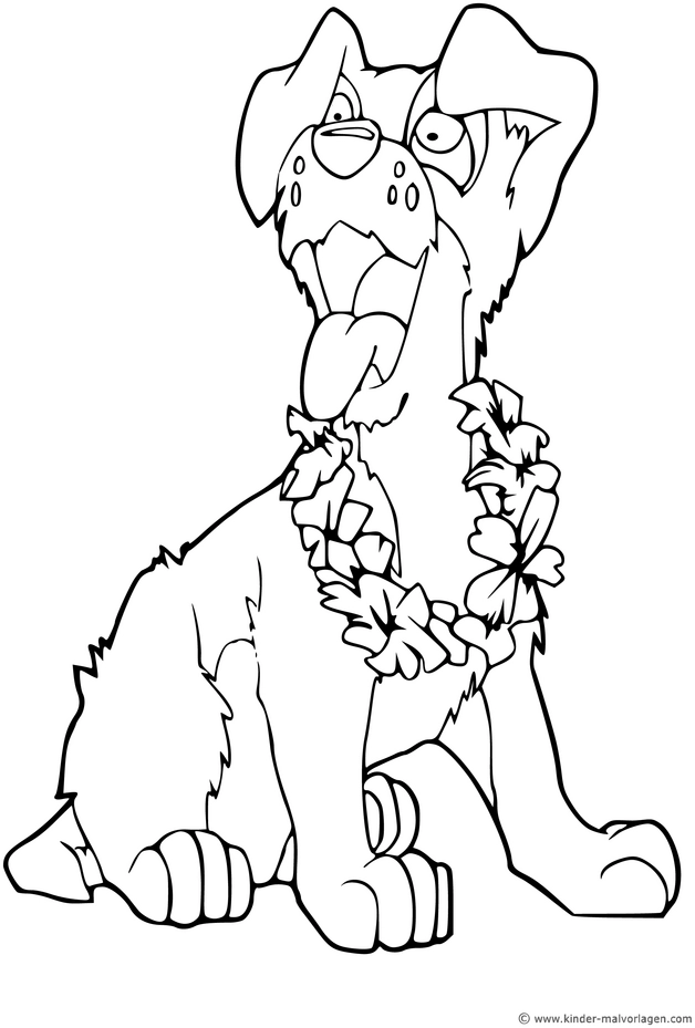 hund-mit-blumenkranz-ausmalvorlage
