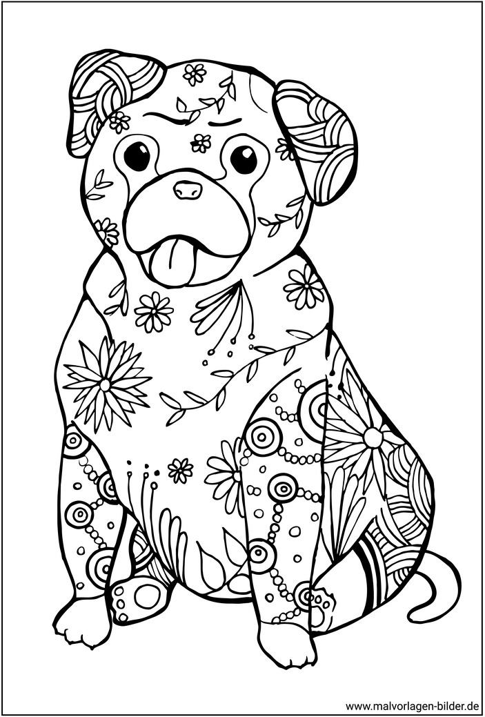 hund-mit-blumenmuster-ausmalvorlage