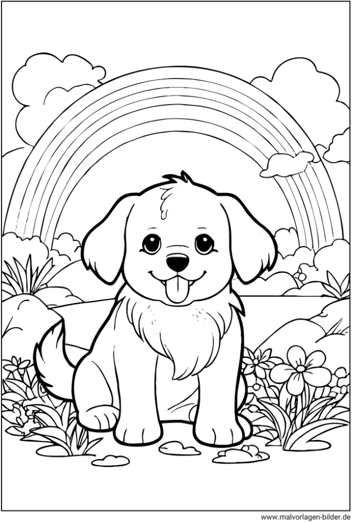 hund-mit-regenbogen-malvorlage