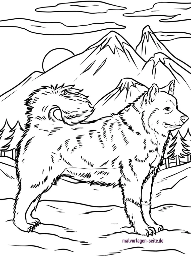 husky-in-berglandschaft-malvorlage