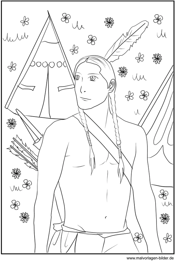 indianer-tipi-blumen-ausmalvorlage