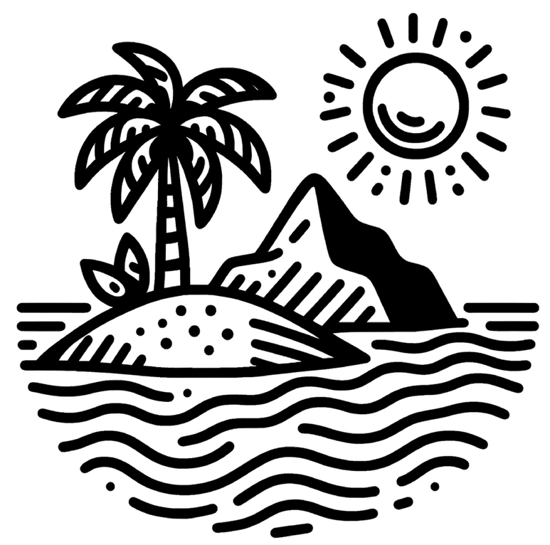 insel-mit-palmen-und-bergen-zum-ausdrucken