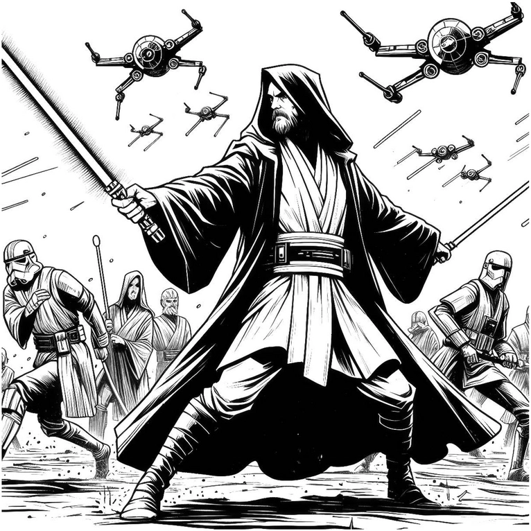 jedi-mit-lichtschwert-und-raumschiffen
