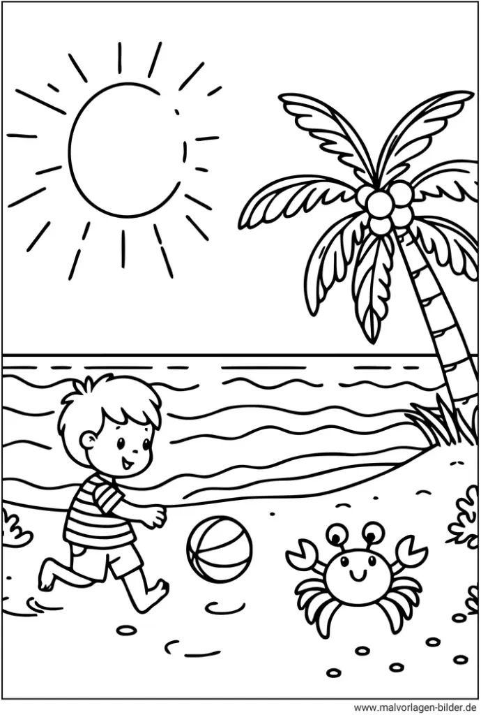 junge-am-strand-spielend-ausmalbild