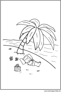 junge-am-strand-unter-palmbaum-malen