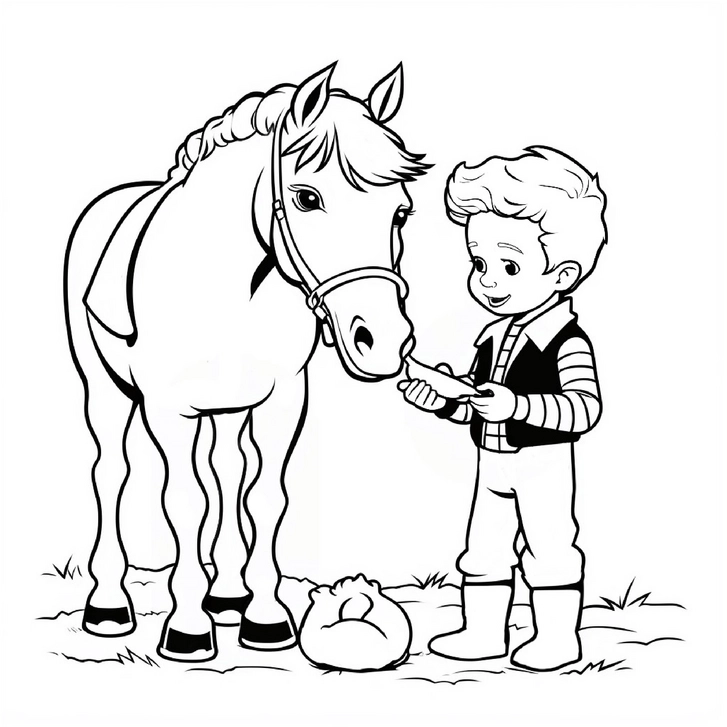 junge-fuettert-pferd-ausmalvorlage