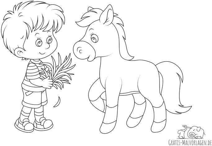 junge-fuettert-ponys-gras-ausmalvorlage
