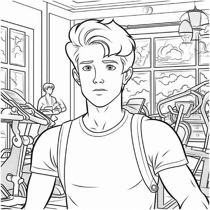 junge-in-der-turnhalle-malvorlage