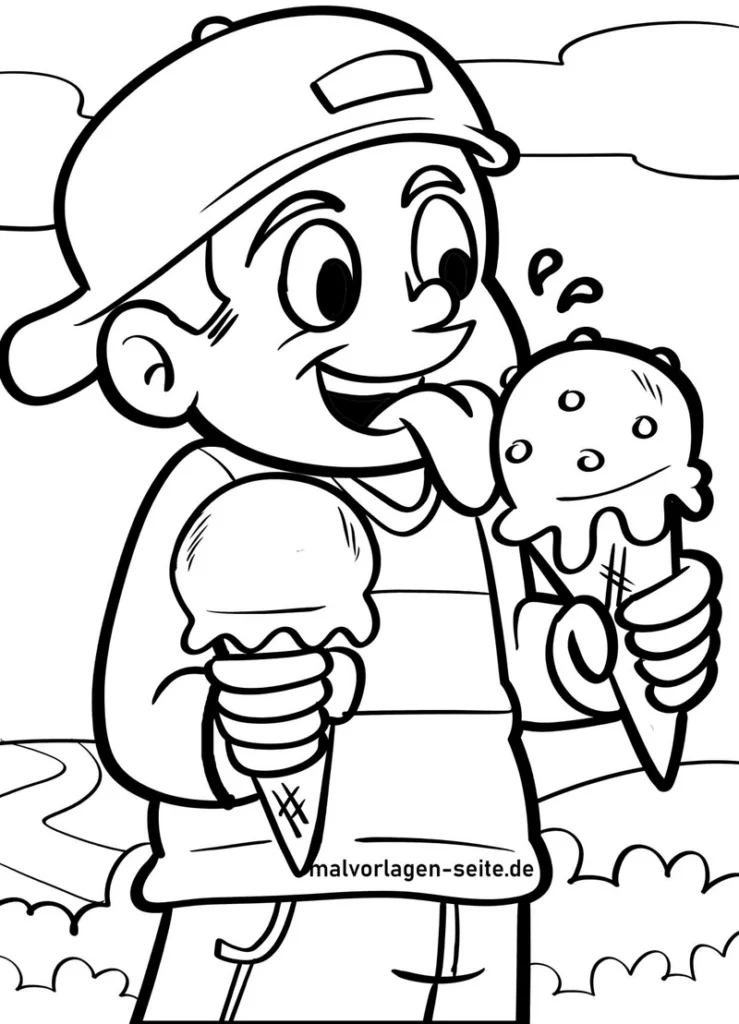 junge-mit-eis-zwei-kugeln-ausmalvorlage