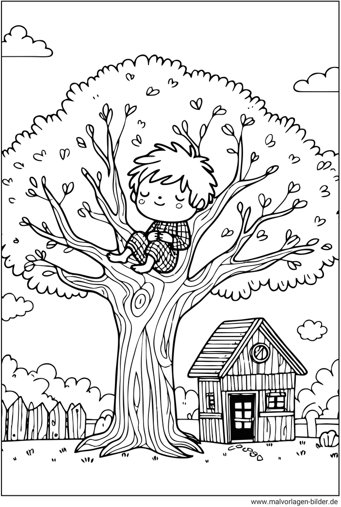 junge-sitzt-in-einem-baum-ausmalvorlage