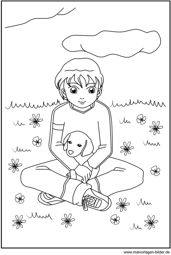 junge-und-hund-ausmalvorlage