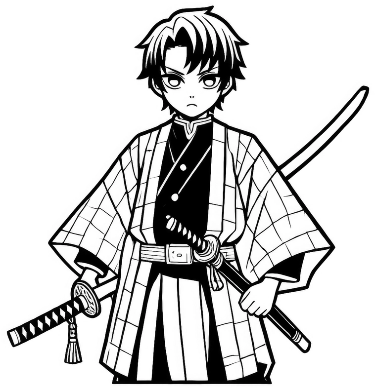 junger-samurai-im-kimono-malvorlage