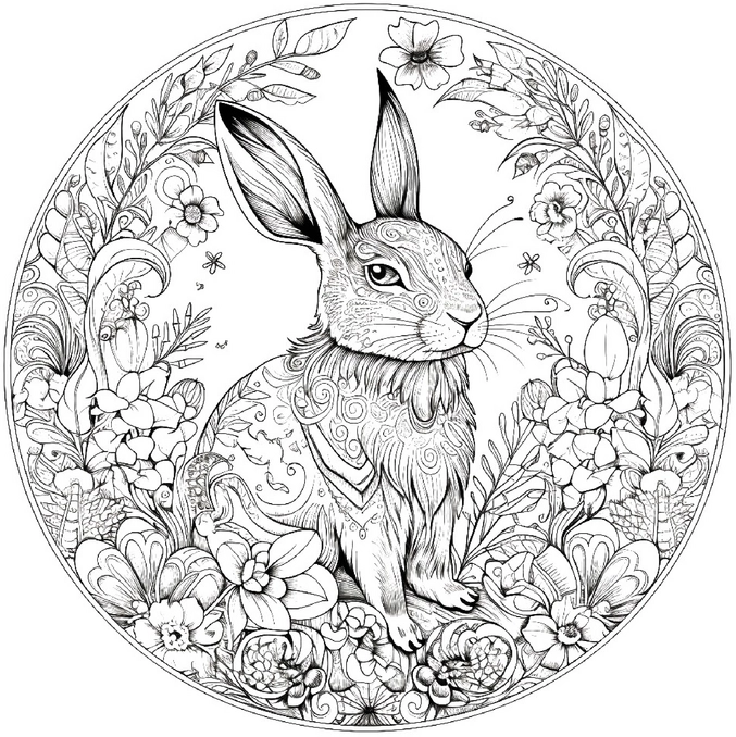 kaninchen-und-blumen-ausmalvorlage