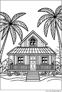 karibikhaus-mit-palmen-ausmalbild