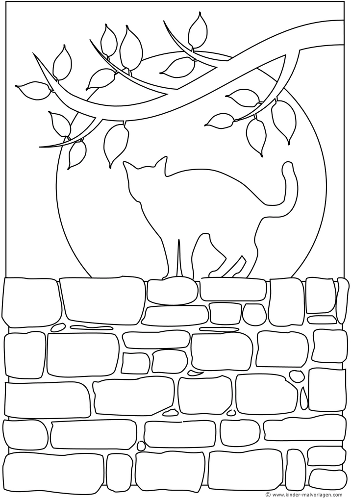 katze-auf-der-mauer-mit-blattern-und-mond