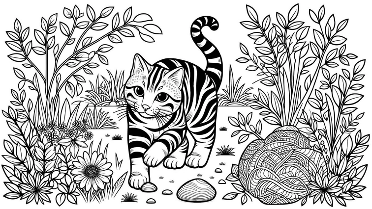 katze-in-der-natur-ausmalvorlage