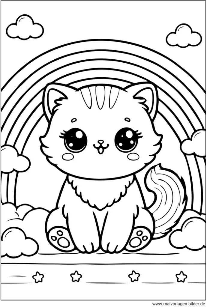 katze-regenbogen-szene-ausmalbild